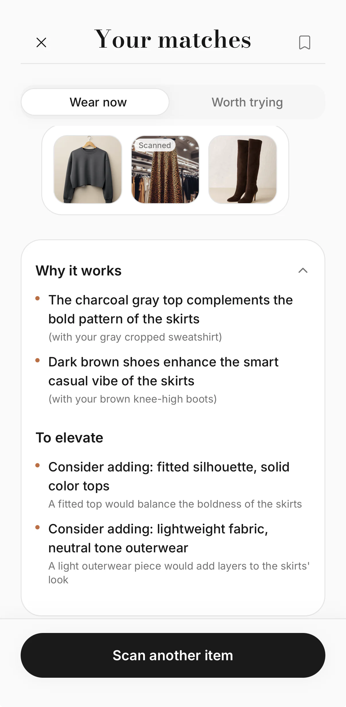 Personalized outfit suggestions in Scan & Match